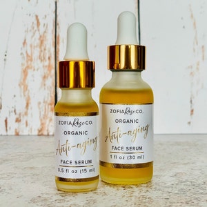 Anti-aging Face Serum infused with Essential Oils, Organic - 0.5 or 1.0 oz - Handcrafted, Plant based, Natural, Vegan, Cruelty Free
