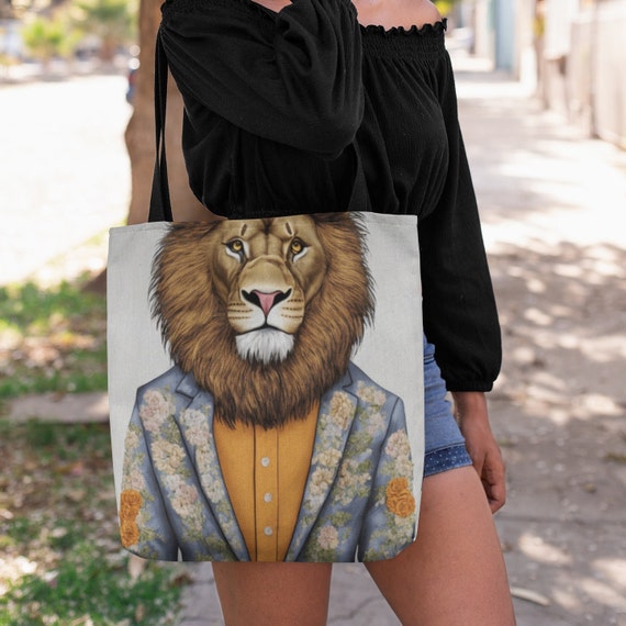 Lion Wearing Jacket Tote. Embroidered Look Illustration - Etsy