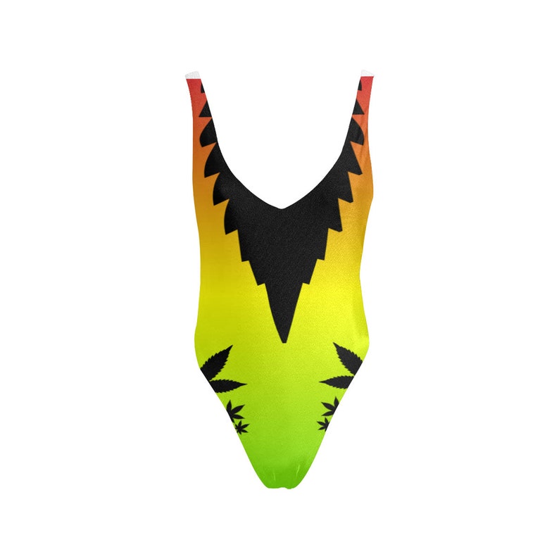 Rasta Weed Leaf Cannabis Swimsuit Halter one Piece Womens Etsy