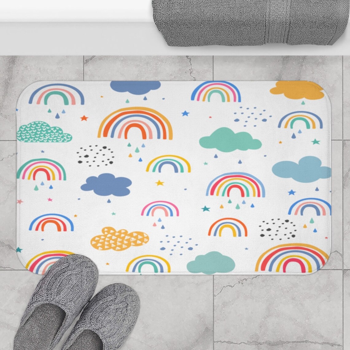 Rainbow Bath Mat Unisex Neutral Bath Mat Kids Bathroom Etsy