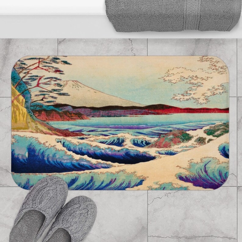 Japanese Kanagawa Mount Fuji Bath Mat Japanese Artwork Bath Etsy