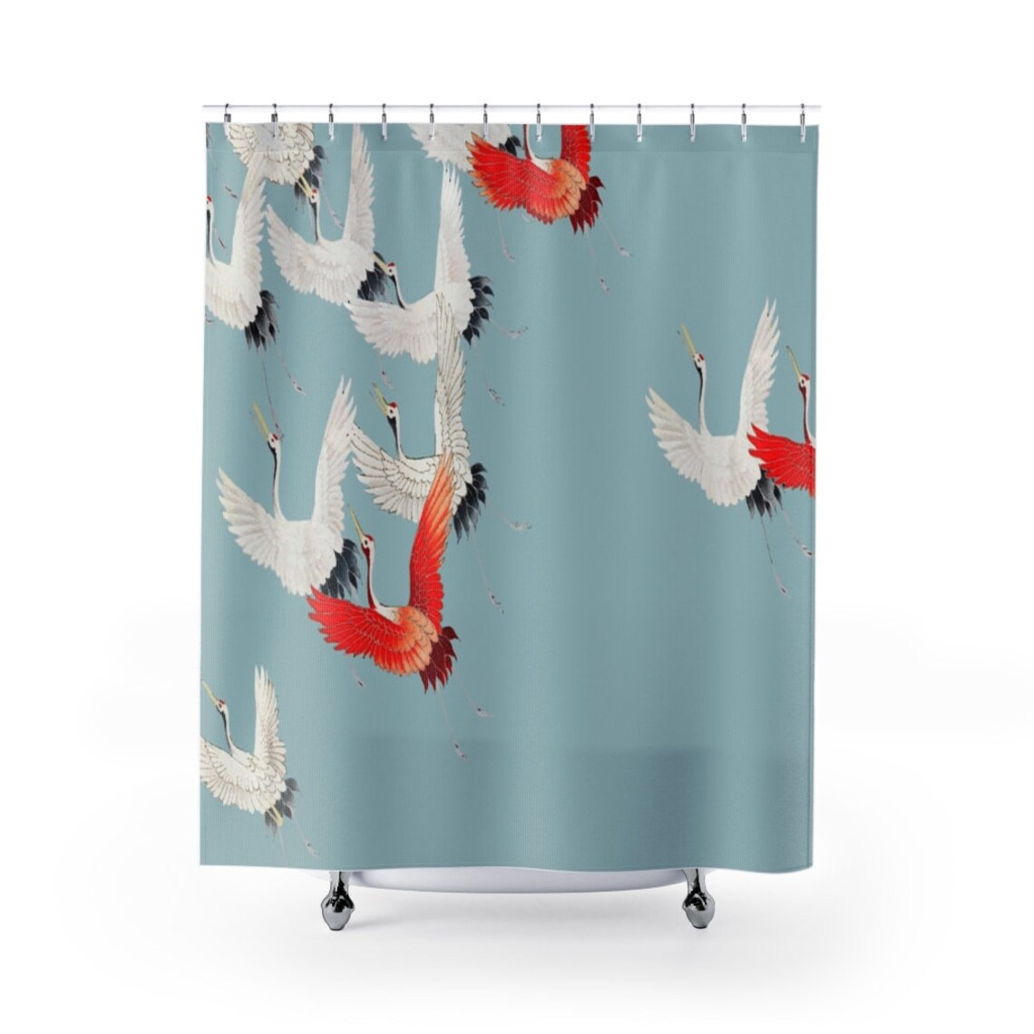 Japanese Crane Shower Curtain Japanese Art Shower Curtain Etsy