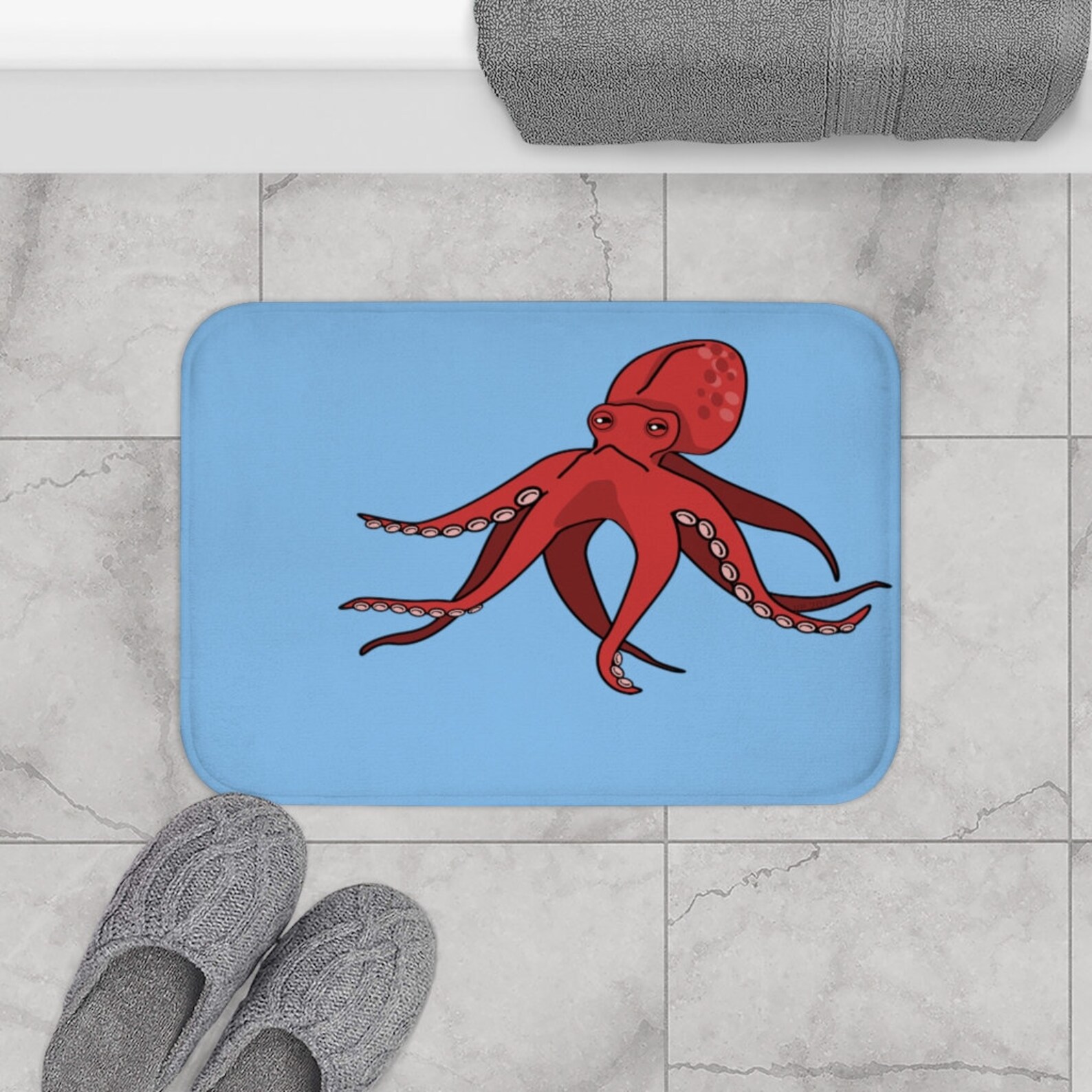 Octopus Bath Mat Nautical Octopus Bath Mat Octopus Art Etsy