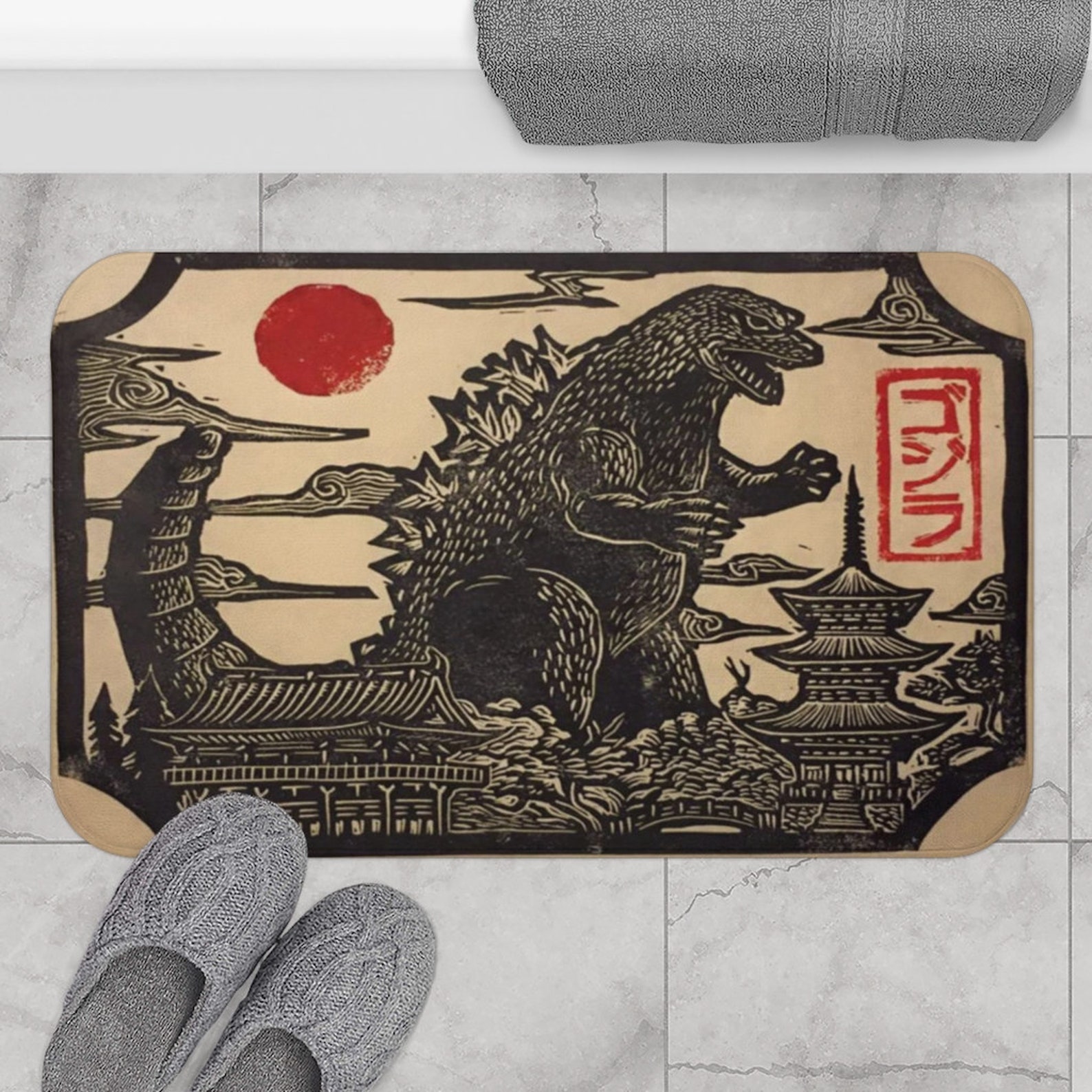 Japanese Bath Mat Godzilla Bathroom Decor Funny Bath Mat | Etsy