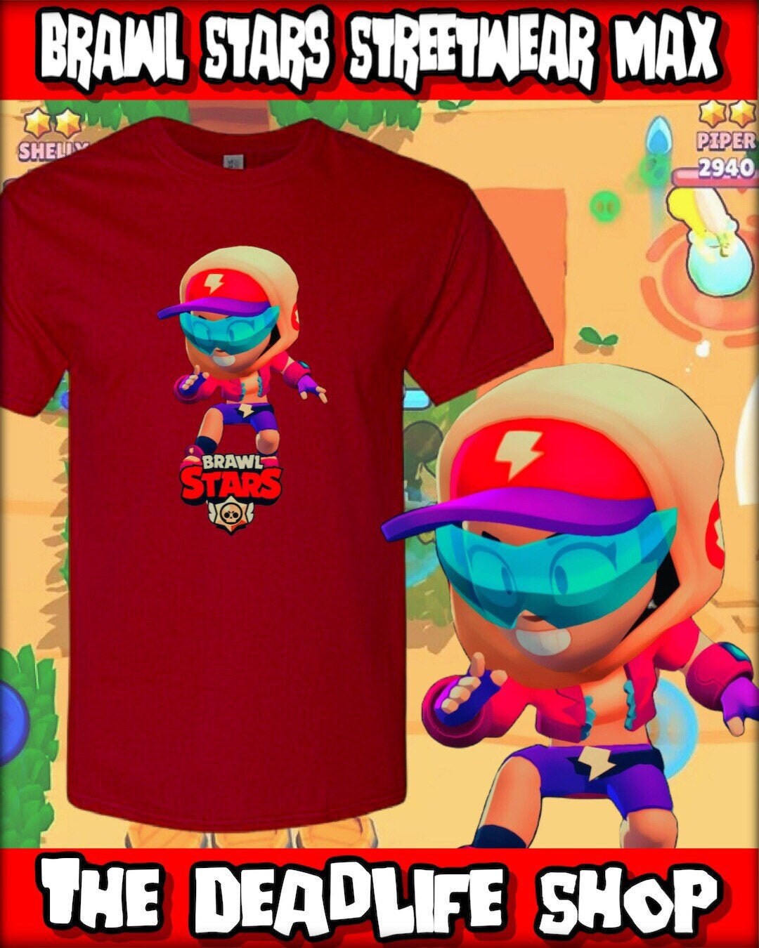 Brawl Stars Streetwear Max T Shirt Support Video Game Etsy - piper brawl stars not dress