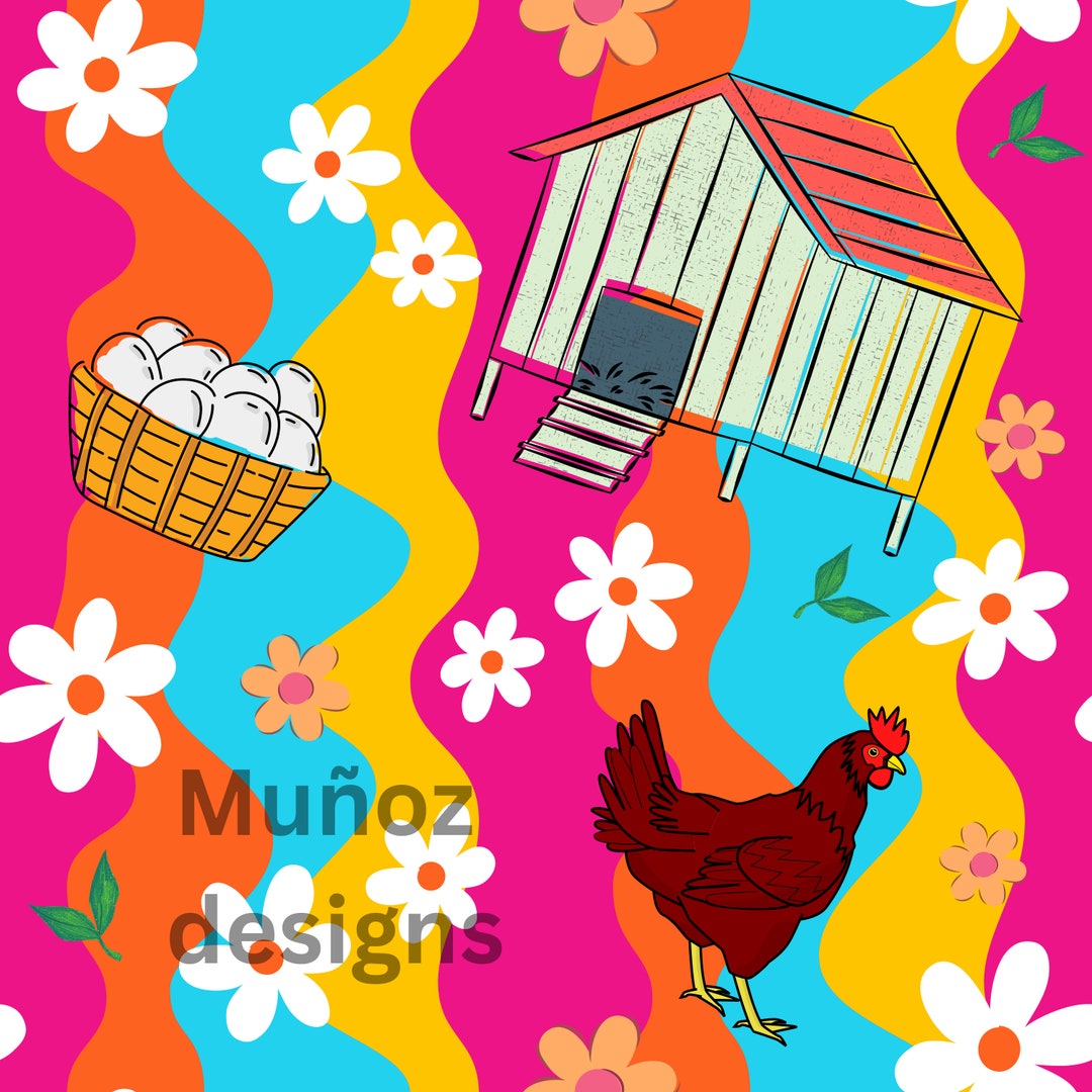Chicken Streamless Pattern Retro Wavy Chicken Seamless Pattern - Etsy