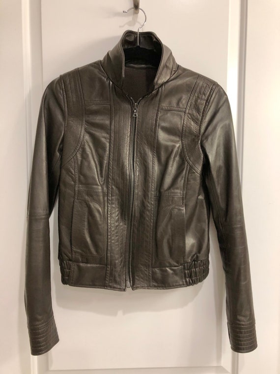 Vegan Leather Moto Jacket Brown Small