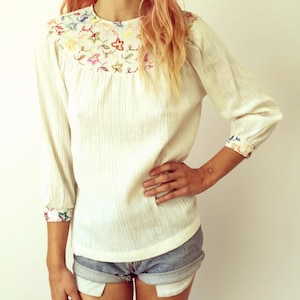 Lena Blouse // vintage 70s cotton embroidered bohemian tunic