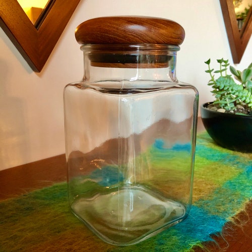 Danish Modern shops Teak Lid Glass Canister Solid Teak Wood and Glass Apothecary Jar