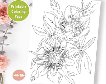 Digital målarbild med blommor, målarbild med passionsblomma, realistisk blomdesign (PDF)