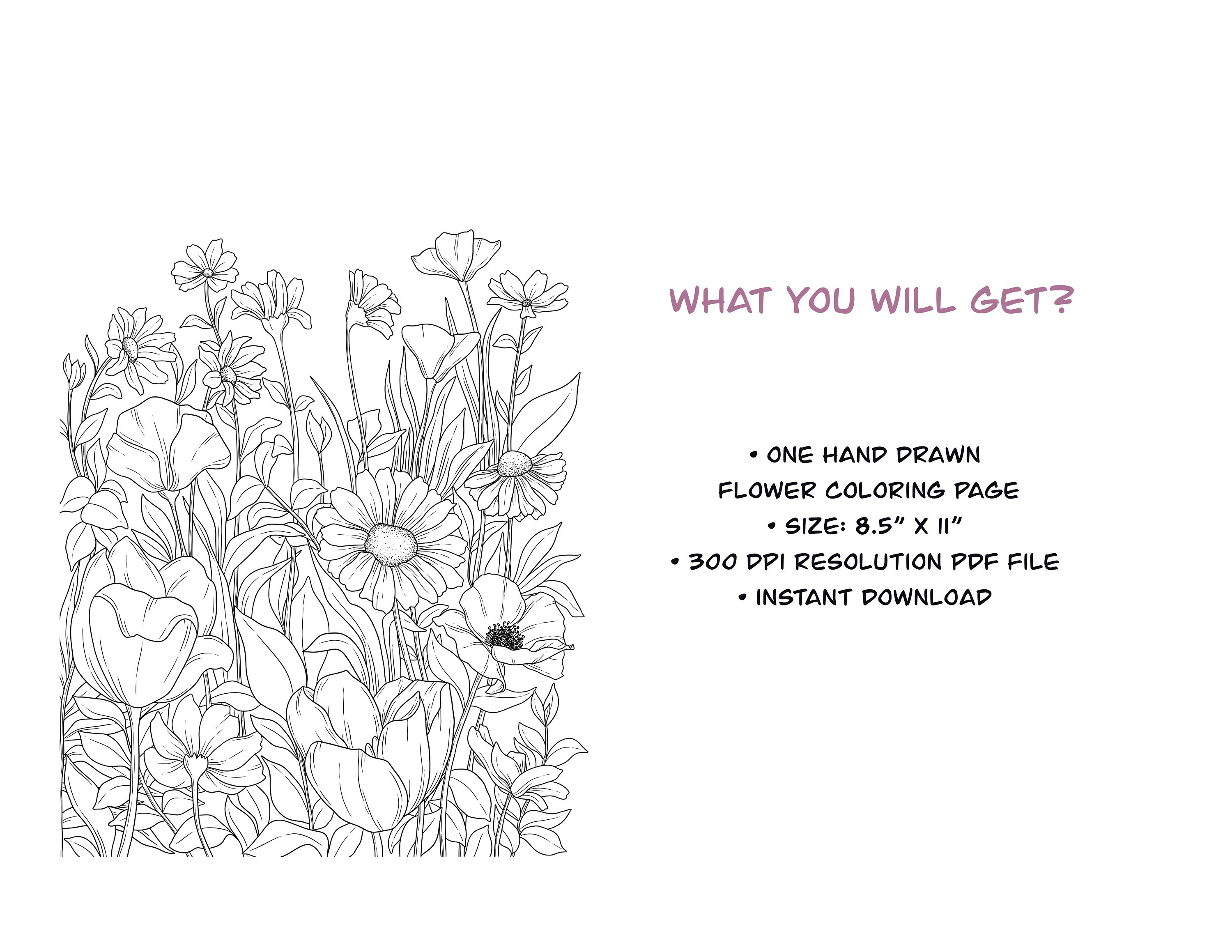 Flower Garden Coloring Page for Adults: Relaxing Floral Art (digital ...