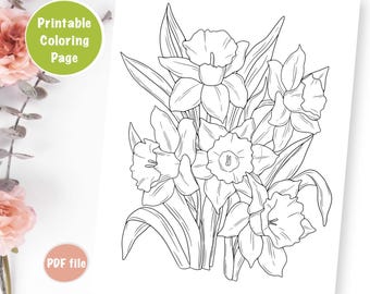 Página para colorear de narciso: Diseño floral realista (PDF)
