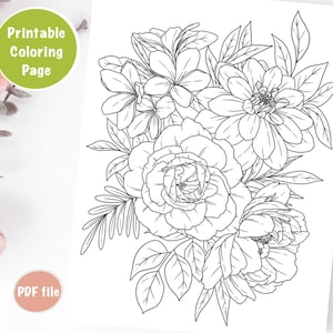 Página para colorir Dália Peônia: Design Floral Realista (PDF)