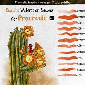 18 Realistic Watercolor Procreate Brushes, Digital Art Brushset, Painting Brush Kit for Procreate, Canvas, Real Paper Texture, Color Palette