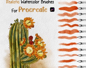 Aquarelpenselen voor procreate: realistische penselenset, canvas en palet (digitale download)