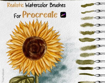 Realistische aquarelpenselen voor procreate | Digitale penseelset | iPad Procreate-kunsttools | Aquareltextuur | Direct downloaden