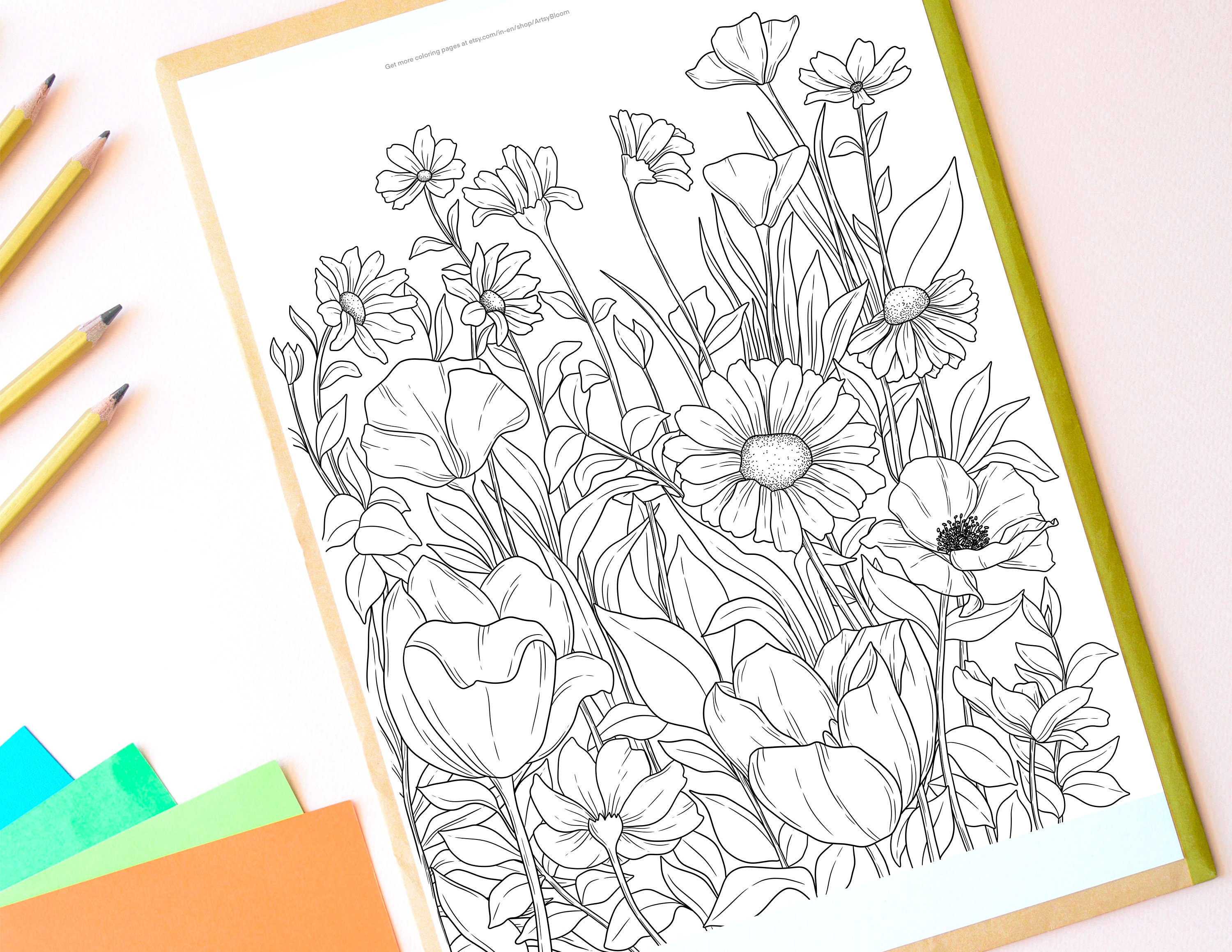 Flower Garden Coloring Page for Adults: Relaxing Floral Art (digital ...