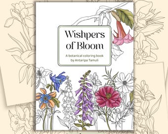 Livre de coloriage botanique imprimable | 31 coloriages de fleurs | Livre de coloriage pour adultes | Dessin au trait floral | Téléchargement instantané | Art anti-stress