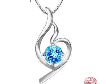 925 Sterling Silver Blue Zircon 18 inches Necklace Chain For Women Fashion Wedding with gift box