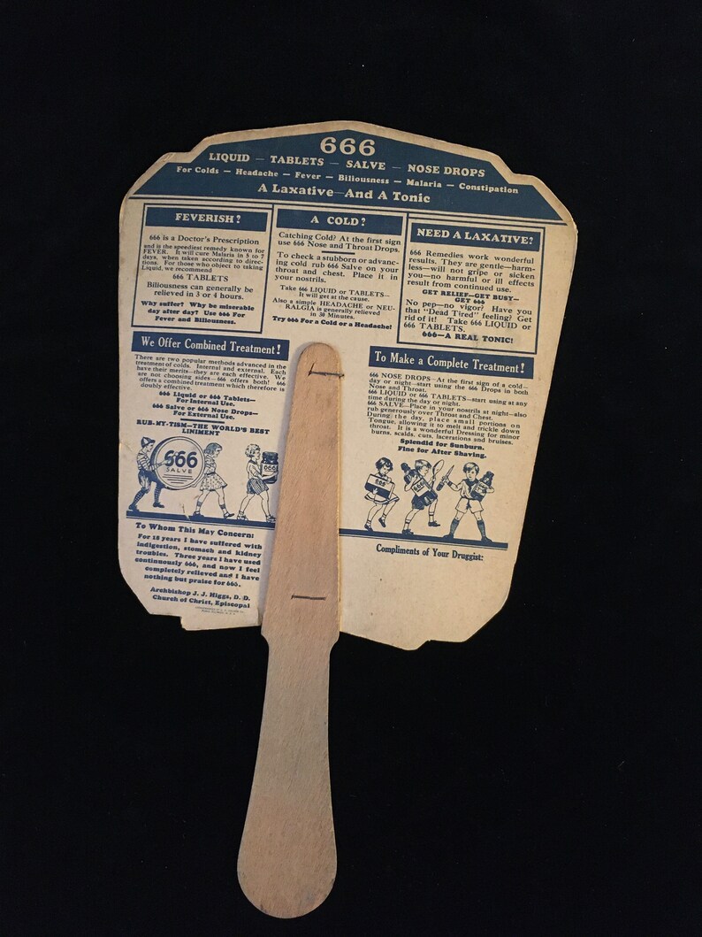 Antique Hand Fan Vintage Advertising for 666 Tonic Cure All Etsy