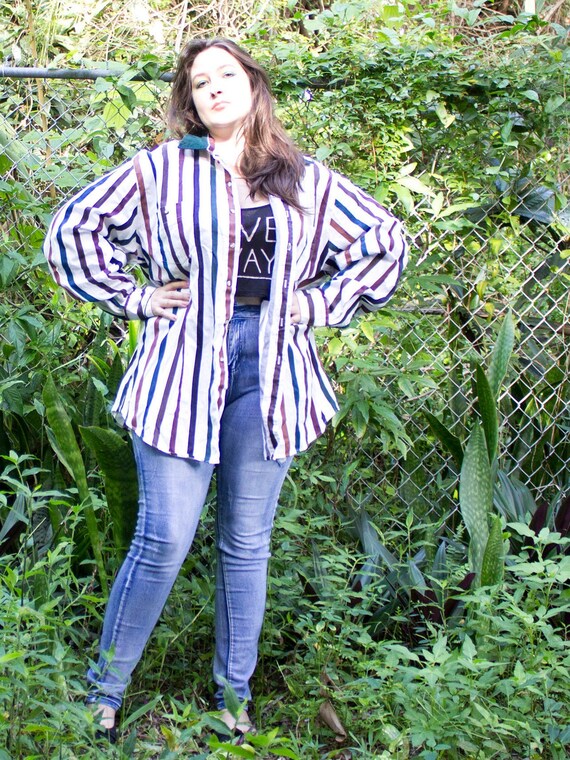Oversized Button up shirt { 80s Vintage } Colorful