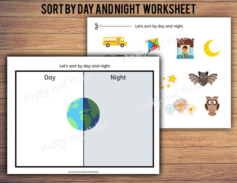 Sort by Day and Night Worksheet Busy Book Pages Preschool - Etsy