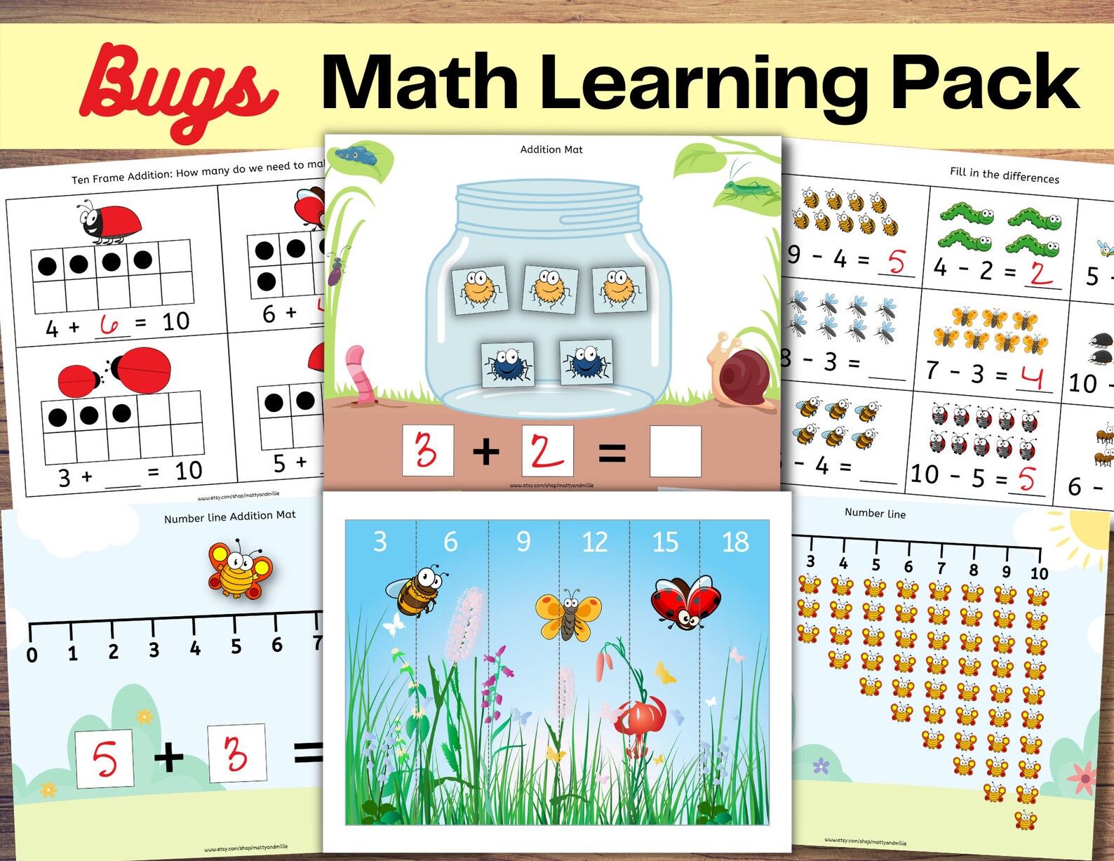 Bugs Theme Math Learning Pack Addition And Subtraction Etsy