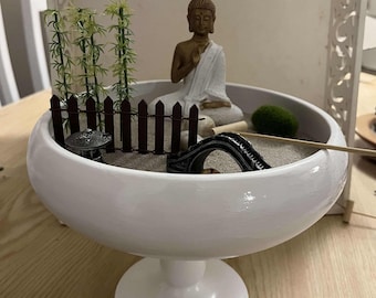 Deluxe Zen Garden with Buddha Statue: White Gloss Bowl