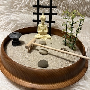 Zen Garden in wooden bowl with accessories