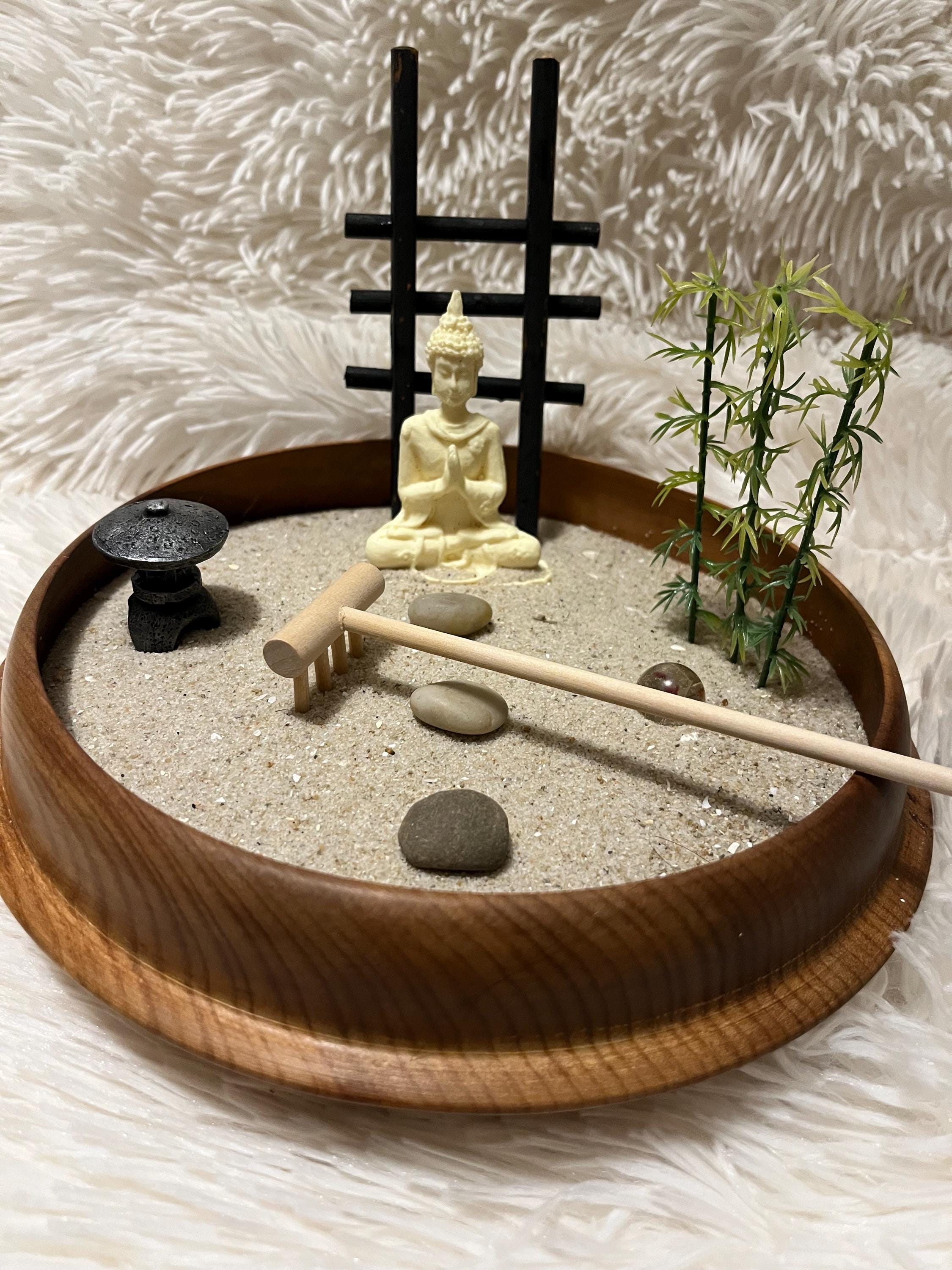 Zen Garden in wooden bowl with accessories