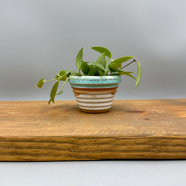 Ceramic Cache Pot For Plants, Small White And Blue Plant Pottery, Jardiniere, Handmade Pot Cover, Desktop Planter, Indoor Plant Lover Gift