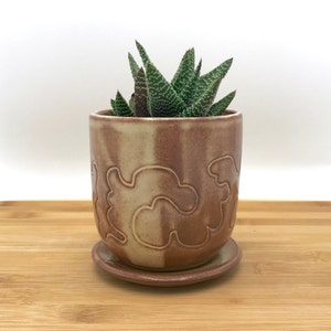 Sgraffito Pottery Planter, Ceramic Plant Pot With Saucer, Plant Lover Gift, Small Desktop Planter, Indoor Plant Pottery, Housewarming Gift