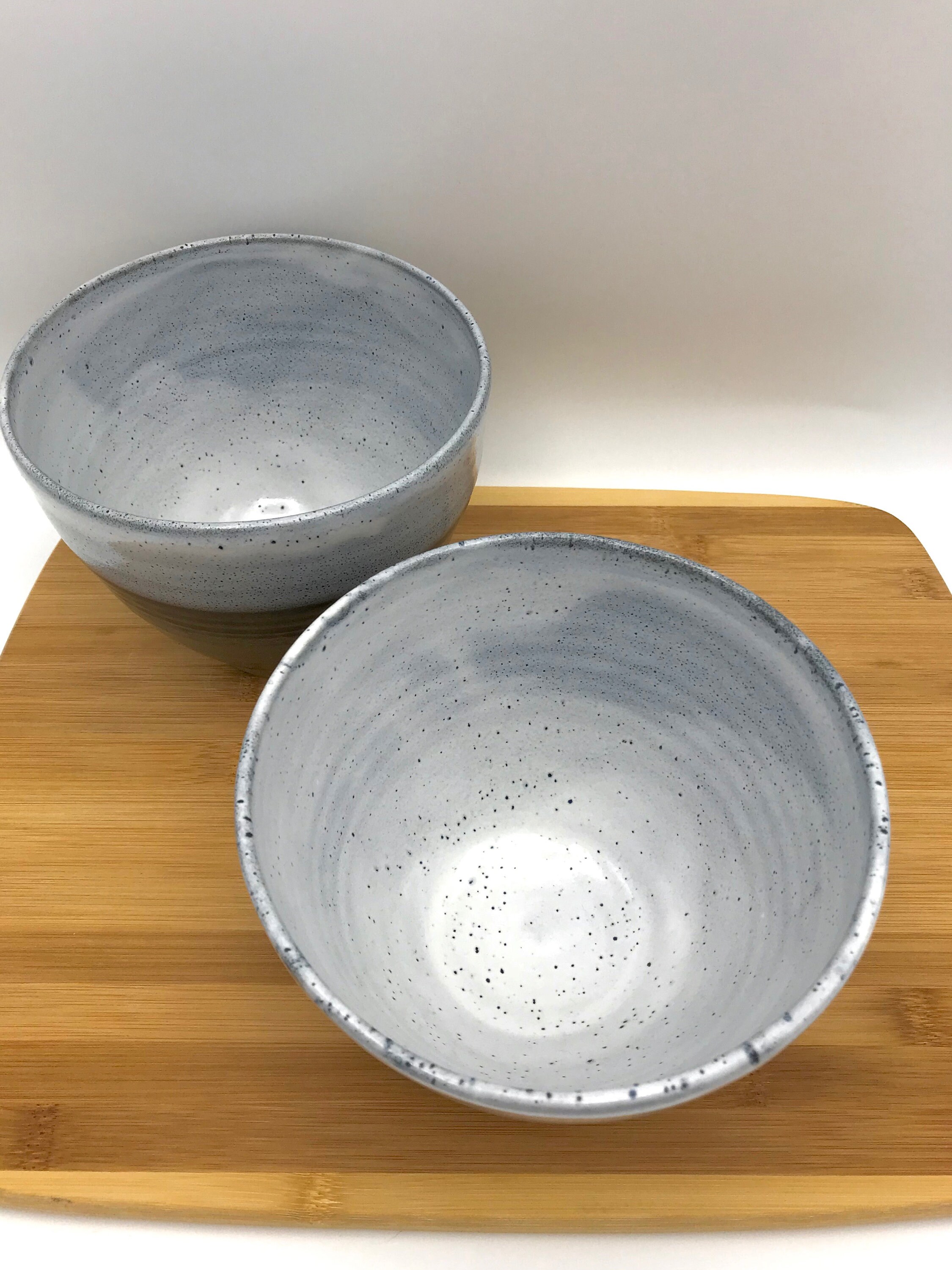 Large Ceramic Noodle Bowl Handmade White and Blue Pottery Etsy