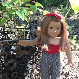 Black and white Twill Trousers with red tube top/red hairbow 18&quot;