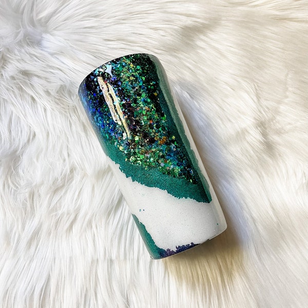 Emerald Green Glitter Geode Crystal Tumbler, Custom Alcohol Ink Tumbler, Opal Geode Mug, Gift for her, Crystal Lover, May Birthstone Gift