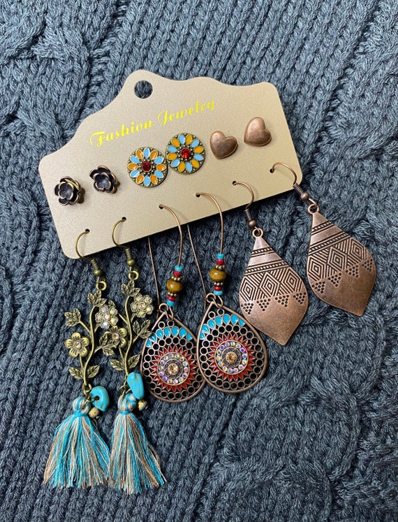 Bohemian Earrings Retro Hollow Drop Dangle Bronze Tassel Boho Jewelry