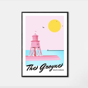 The Groyne Herd South Shields Retro Style Travel Poster Print,  North East Tyne and Wear England UK, Funky Colour Print