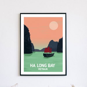 Ha Long Bay Vietnam Vintge Style  Travel Poster Print, South East Asia Backpacking, Tourist Travel Destination Retro Wall Art