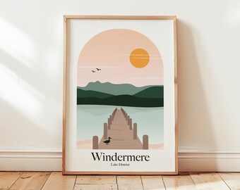 Windermere Lake District Retro Inspired Travel Poster Print Hiking
