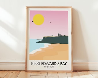 King Edwards Bay Beach Travel Print, King Eddie's Bay, King Eddies Tynemouth Pier Tynemouth Priory North East Newcastle Upon Tyne Wall Art