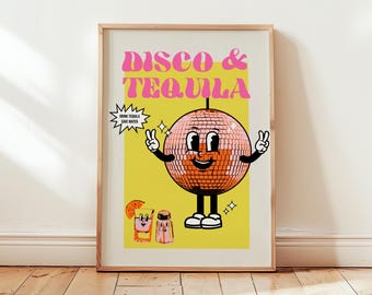 Disco & Tequila Fun Retro Cartoon Print