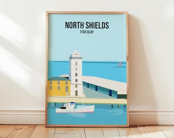 North Shields Retro Style Travel Poster Print, North Shields Fish Quay Tynemouth, North East Newcastle Upon Tyne Wall Art