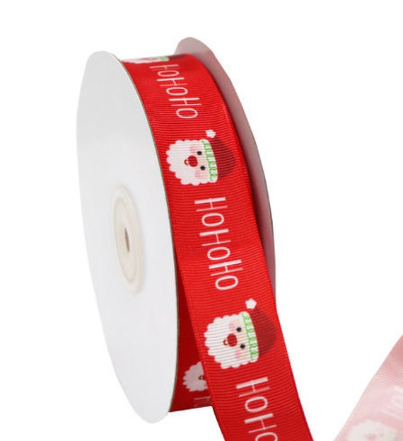 Christmas Curling ribbon HO HO HO red/white print  10mm x 25 Metre roll 7202