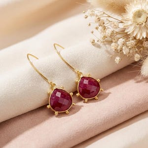 Ruby Drop Earrings | Red Gemstone Earrings | Sunburst Dangle Earrings | Festive Statement Jewelry | Party Earrings | Ruby Jewelry