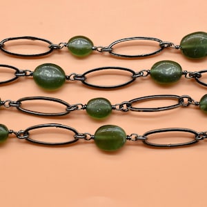 Green Jade Connector Link Chain| 8x16mm Finding Green Jade Chain| Green Jade Oval Connector Chain| Green Jade Bezel Chain| Green Jade Rosary