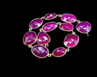 Pink Chalcedon vergoldete Lünette Verbinderkette | Rosa Chalcedon Verbinderkette|Frei geformte Lünette Verbinderkette|Bezel Station Ketten