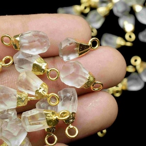 Rough Crystal Gemstone Pendant|Gemstone Gold Electroplated Connector|Crystal Birthstone Charm|Crystal Loose Stone Necklace Connector Jewelry