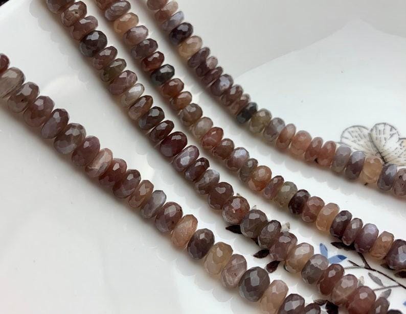 Chocolate Moonstone 8 mm Faceted Rondelles | Natural Chocolate Moonstone Strand | Top Quality Moonstone Beads for Jewelry Making & Craft image 3