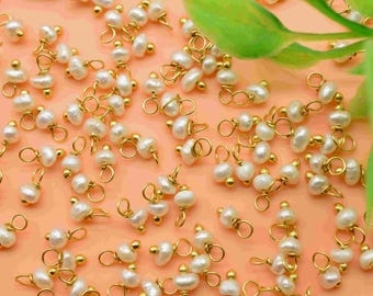 Cuentas de perlas de agua dulce envueltas en alambre / Conectores de piedras preciosas colgantes individuales / Componentes hechos a mano para aretes / Proyectos de joyería DIY