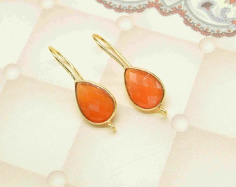 Charm connecteur goutte d'eau en cornaline | Lunette plaquée or 9 x 13 mm à maillons | Composant de boucle d'oreille en pierre gemme | Cadeau de fourniture de bijoux en cornaline faits main